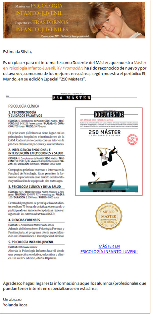 Máster en psicología infanto-juvenil del Instituto Europeo de Psicología Aplicada